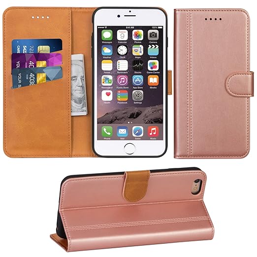 Adicase iPhone 6 Plus Hülle Leder Wallet Tasche Flip Case Handyhülle Schutzhülle für Apple iPhone 6 Plus / 6S Plus 5,5 Zoll (