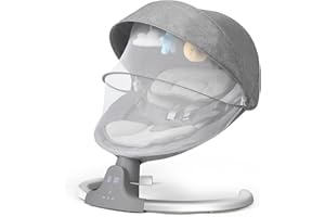 KIDINIX Baby Swing for Infants, Baby Rocker with 5 Speed, Infant Swing with 10 Preset Lullabies. 5 Point Harness with Remote Control and 3 Hanging Toys, Gray