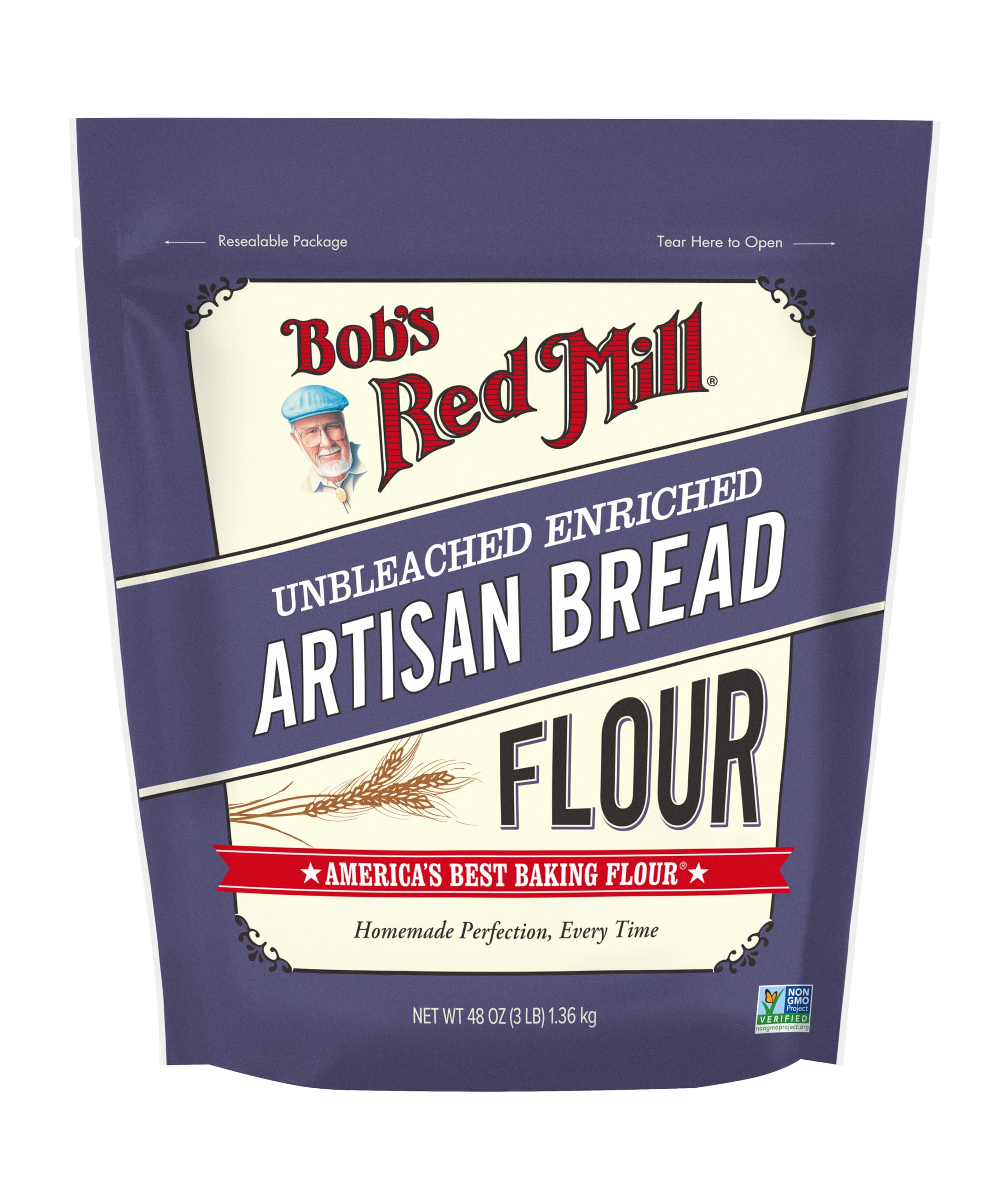 Photo 1 of (4) Pack Bob's Red Mill Artisan Bread Flour, 3 Pound (Pack of 1) - Unbleached, Unbromated, Non-GMO, Vegan