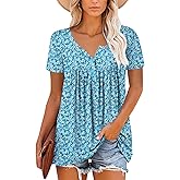 Mystry Zone Womens Henley V Neck Casual Blouse Button Down T Shirts Flare and Flowy Tops