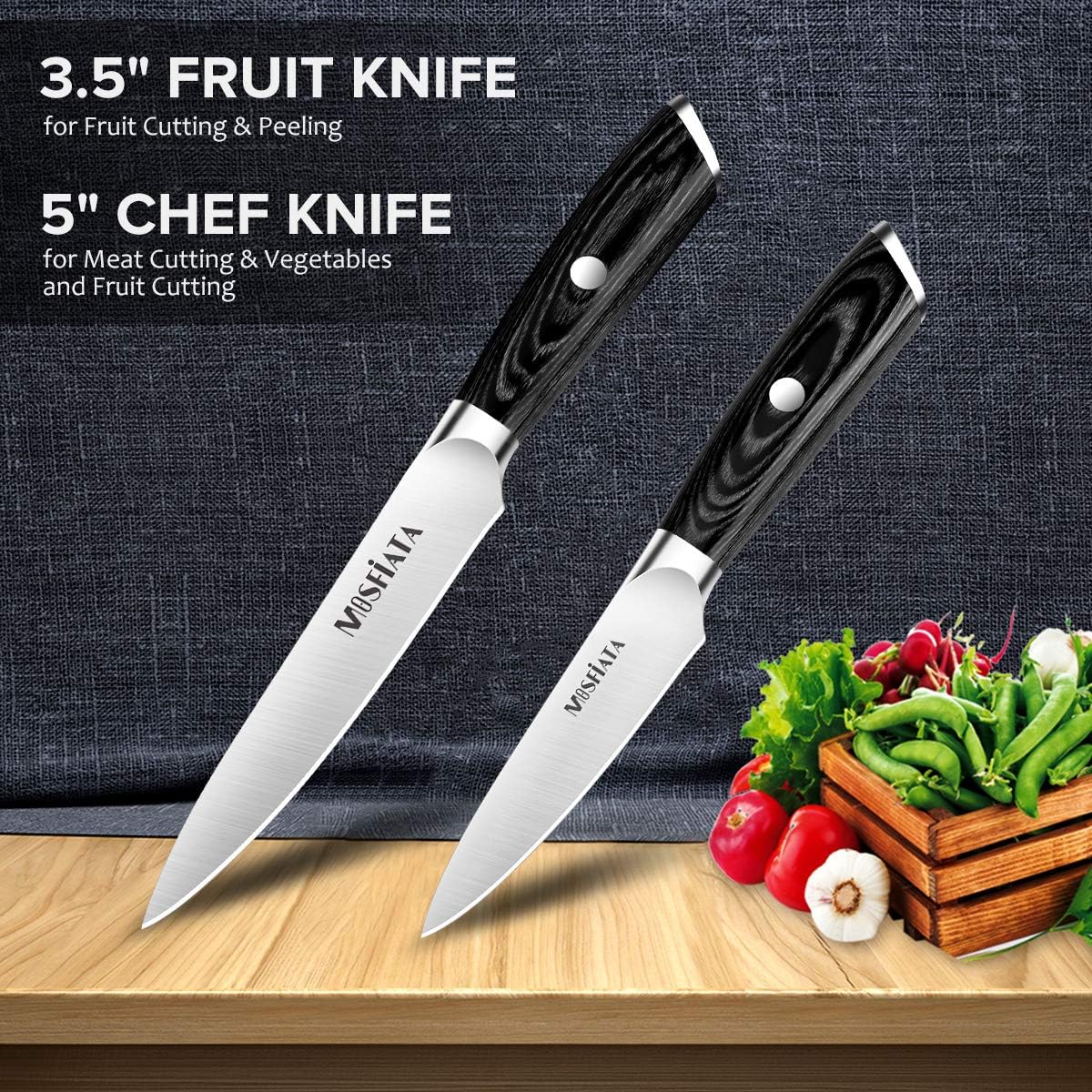 MOSFiATA 2pcs Kitchen Knife Sets, 5” Sharp Chef Knife Small Chopping Cooking Knife 3.5” Fruit Paring Knife - Image 3
