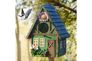 Birdhouse for Outside, Attivolife Resin Colorful Bird Nesting Boxes with Hanging Chain for Outdoor Garden Backyard Decoration, Houses for Bluebird Finch Cardinals, Best Gift for Birdman Family Friend