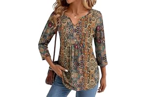 Zeagoo Womens 3/4 Length Sleeve Tops V Neck Dressy Casual T Shirts Pleated Business Work Blouses Basic Tees S-3XL