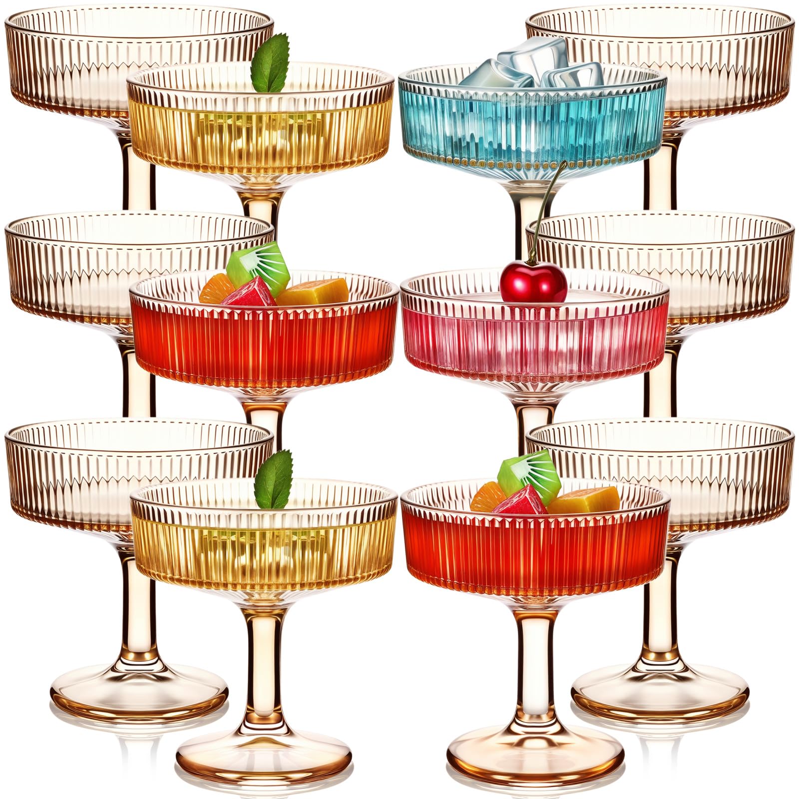 Photo 1 of (used) (incomplete) Teenyyou 12 Pcs Ribbed Vintage Coupe Glasses 7 oz Martini Glasses Champagne Coupe Classic Cocktail Glassware Reusable