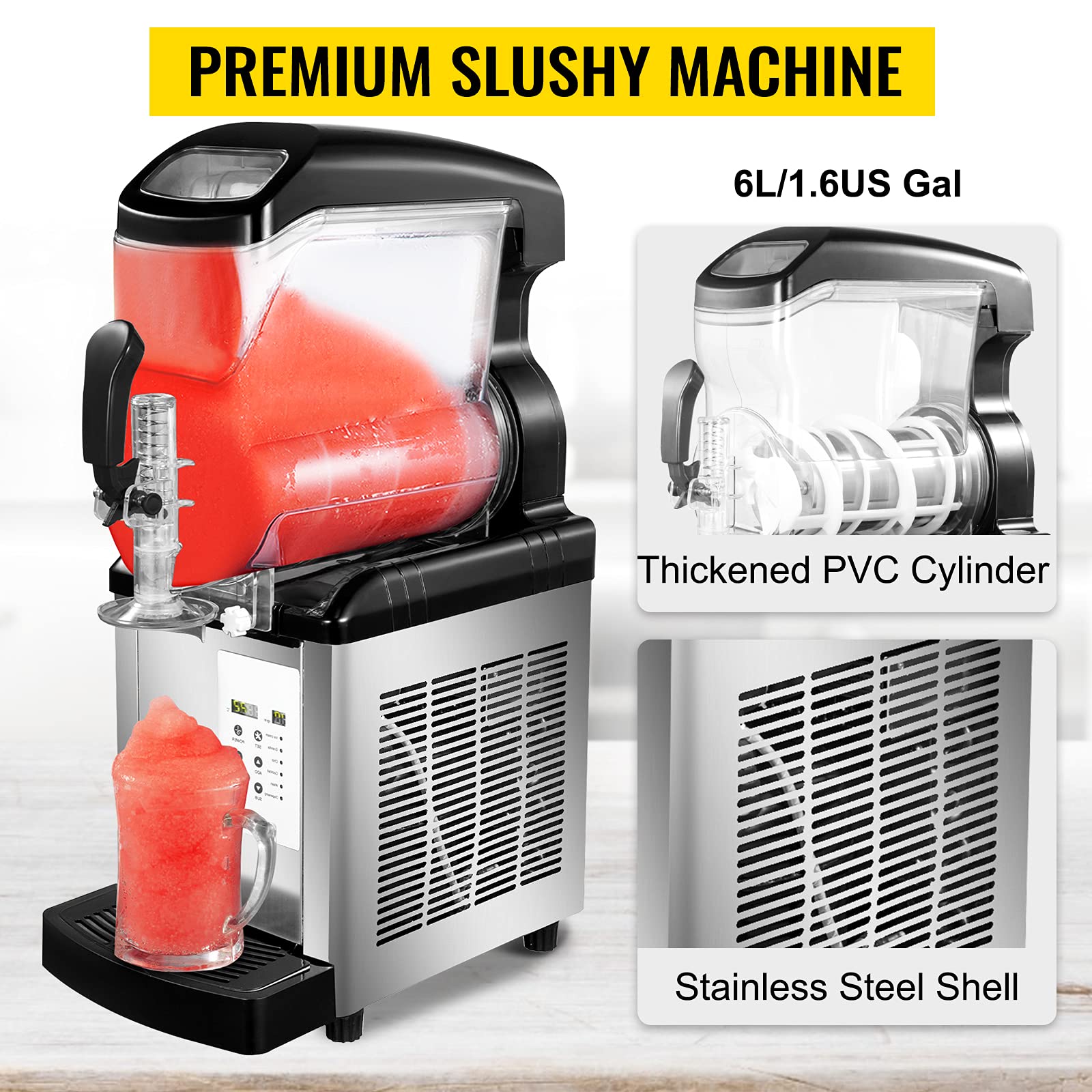 VBENLEM Slushie Machine 2 In 1 Commercial Slushy Machine 6L Temperature