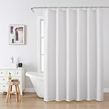 Shower Curtain 182 x 214 cm White with Metal Hooks Waffle Fabric view 2