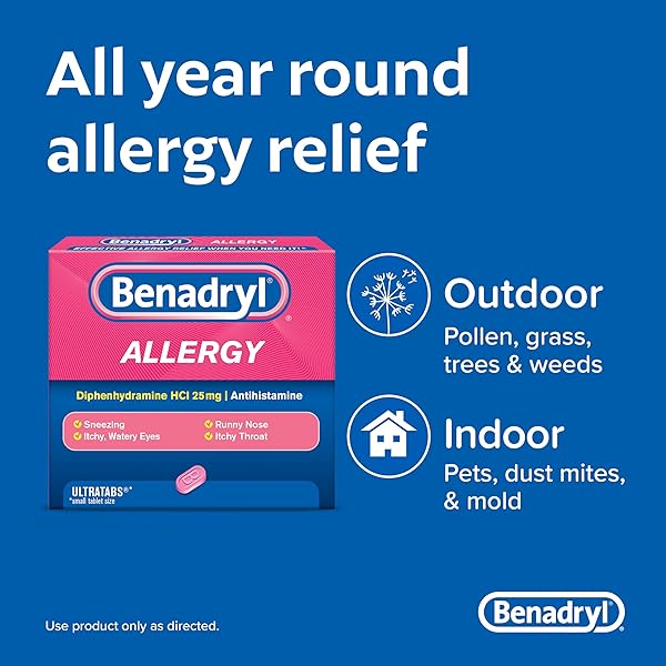 BENADRYL ULTRATABS ANTIHISTAMINE ALLERGY RELIEF TABLETS, DIPHENHYDRAMINE HCL 25MG, 24 COUNT (PACK OF 2)