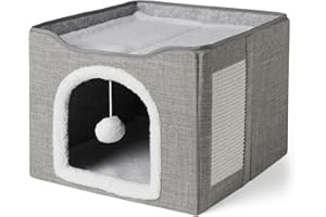 �鶹�� Basics Cat House 1 Story, Foldable Cat Condo with Sisal Scratch Pad, Grey