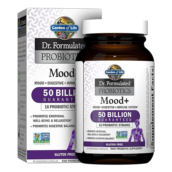 GARDEN OF LIFE DR. FORMULATED PROBIOTICS MOOD+ ACIDOPHILUS PROBIOTIC SUPPLEMENT – PROMOTES RELAXATION AND DIGESTIVE BALANCE – ASHWAGANDHA FOR STRESS MANAGEMENT – 60 VEGETERIAN CAPSULES