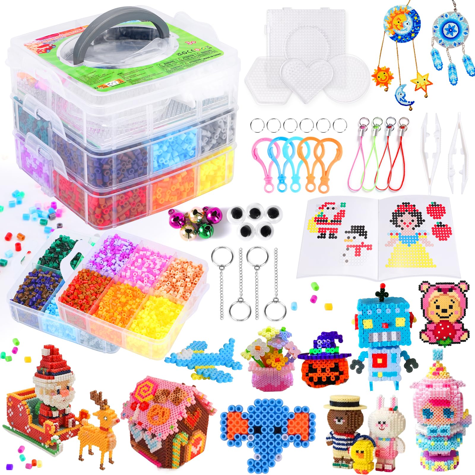Mardo Fuse Beads Craft Kit for Kids,11500PCS 5mm Iron Beads for Kids 24 Colors with Pegboards, Ironing Paper, Tweezers, Pattern Guide, Lanyards, Chain Accessories for DIY Crafts