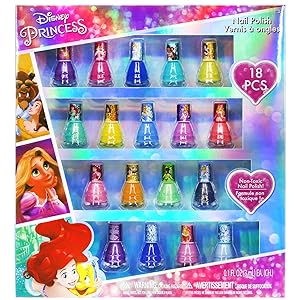Townley Girl Disney Princesses Super Sparkly Peel-Off Nail Polish Deluxe Present Set for Girls, 18 Colors