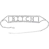 Clear Rhinestone Bitch Wide Choker Necklace Costume Jewelry Silver Stripper