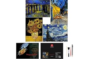 BULCHIGN Scratch Rainbow Painting Art Paper Scratch Art for Adults&Kids,DIY Sketch Scratchboard with 4 Tools - Cafe Terrace, Sunflowers, Starry Night Creative DIY Art & Craft Gift Scratch Painting Paper Set