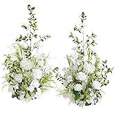Ling's moment 41.0" Tall Free-Standing Wedding Aisle Artificial Flowers for Ceremony Decor, 2PCS White Walkway Floral Chair Markers, Faux Rose Altar Arch Arrangement Spring Decorations Outdoor