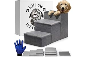 WILLOW PET PRODUCTS 24-inch Dog Stairs for High Beds Up to 32-inch- Foldable Pet Steps for Large Dogs W/Storage- Puppy Dog Stairs to Bed- Tall Pet Stairs for High Beds- Dog Steps for Large Dog or Small Dog