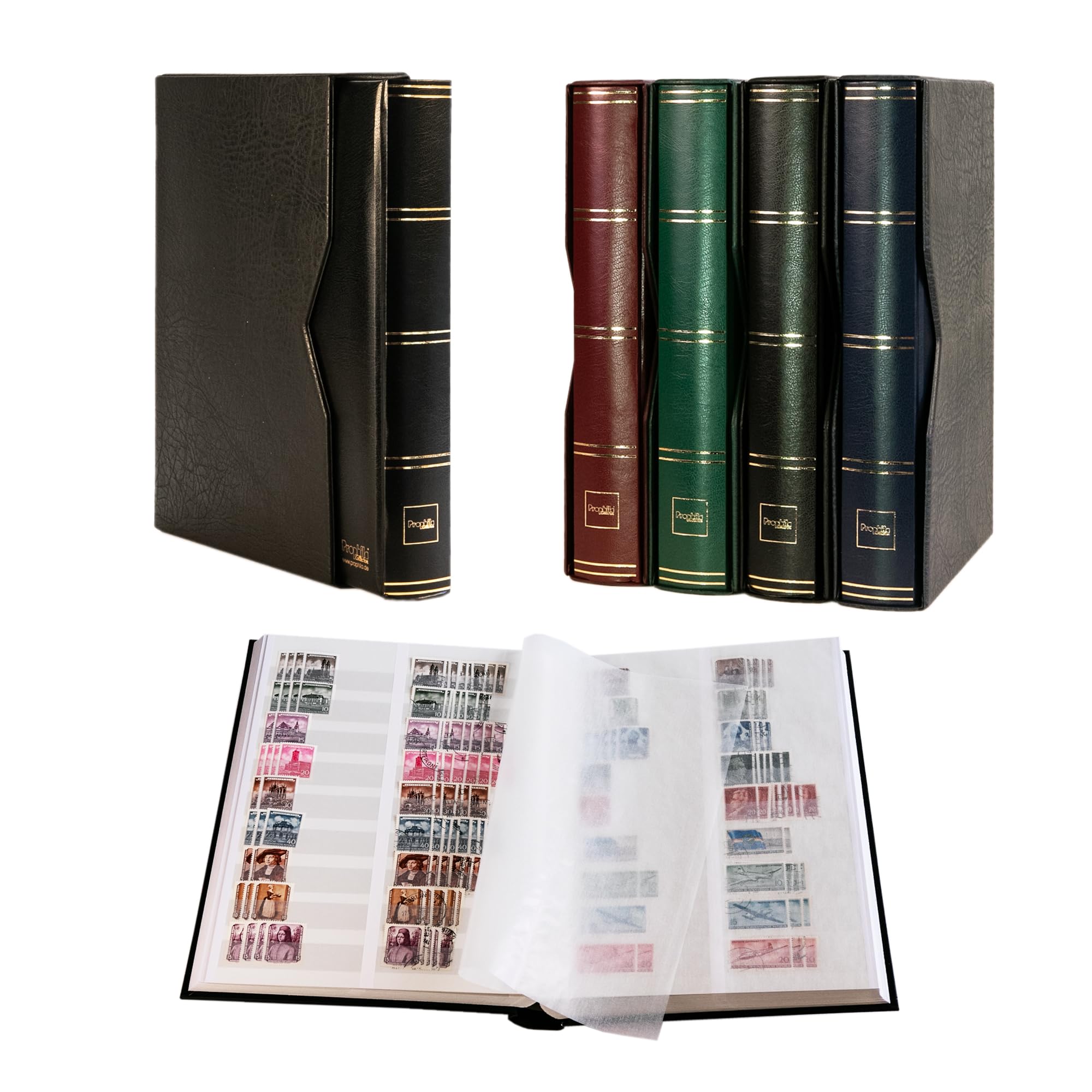 Prophila stockbook 60 white divided sides padded with slipcase black