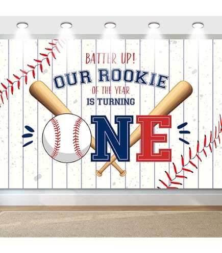 Baseball "Rookie Of The Year" 1st Birthday High Chair Banner – Blue & Red Party Decor - View #5