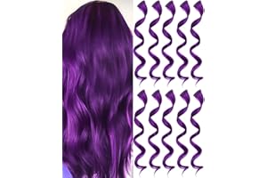 Olldag 10 PCS Purple Hair Extensions, Curly Wavy Synthetic Hairpieces Clip in Rainbow Neon Party Highlights, Colorful Hair Accessories for Kids Girls Women 17 Inch (10Pcs-Dark Purple)