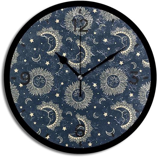 Amazon Com Yiihaanbuy Galaxy Moon Sun Navy Blue Wall Clock Battery Operated Decorative Living Room Kitchen Bedroom Round Clock For Home Decor Art 12 Inch Home Kitchen