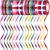 Chunm 30 Rolls Curling Ribbons 1/5" Wide x 11 Yards 330 Yards Shiny Plastic Balloon Strings Metallic Gift Wrapping Ribbons for Wedding Birthday Graduation Party Decor(Holographic Style,Bright Colors)