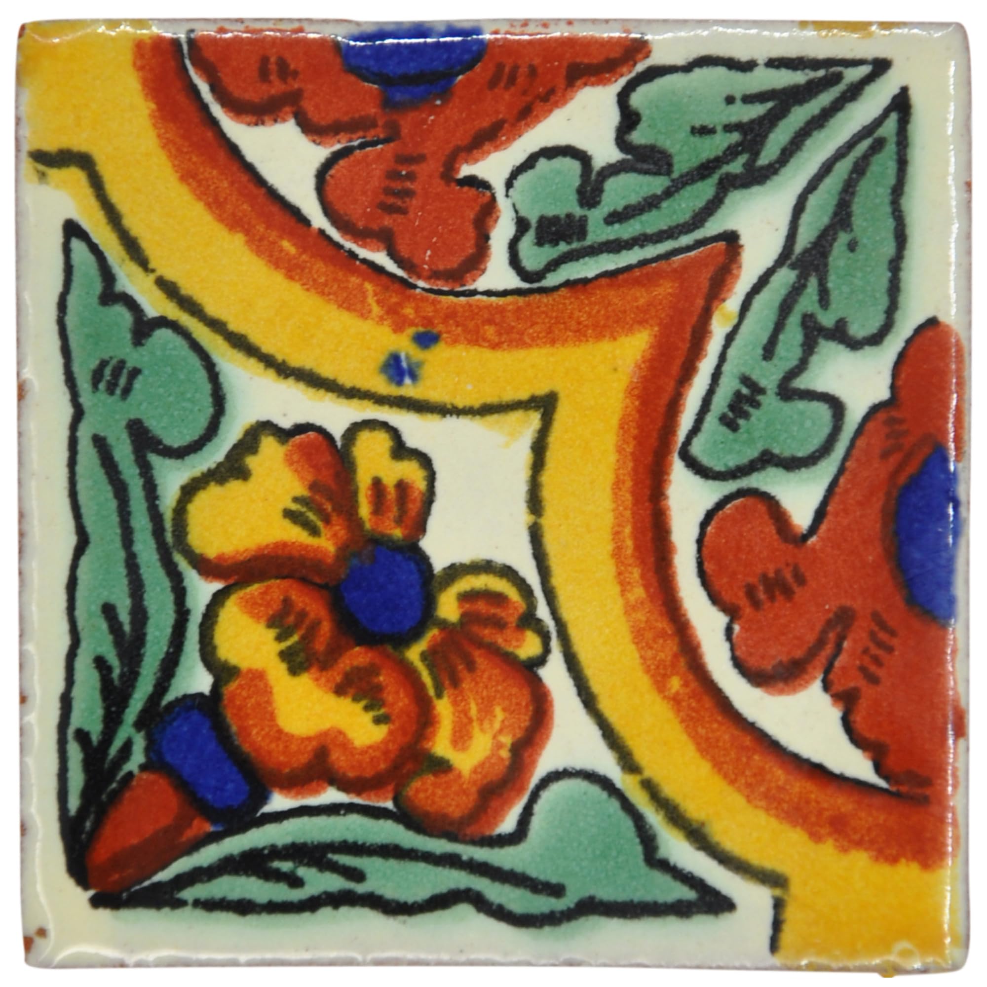 Tumia LAC Handmade Mexican Talavera Tile - Authentic Style Natalia Ceramic Tiles for Crafts, Backsplashes and Home Improvement - 10 Pack