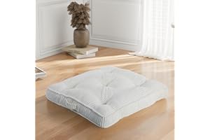 PRIMEPATIO Square Floor Pillow for Adults, Tufted Floor Cushion for Sitting, Large Meditation Cushion, Thick Corduroy Seat with Handle, Tatami Seating for Yoga, 24x24 Inch Beige, 1Pack