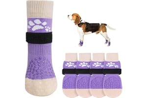 SCENEREAL Dog Socks to Prevent Licking Paws for Hot Pavement Anti Slip - Dog Shoes Boots&Paw Protectors for Hardwood Floors, Double Sides Grips for Small Medium Large Senior Dogs, Purple S