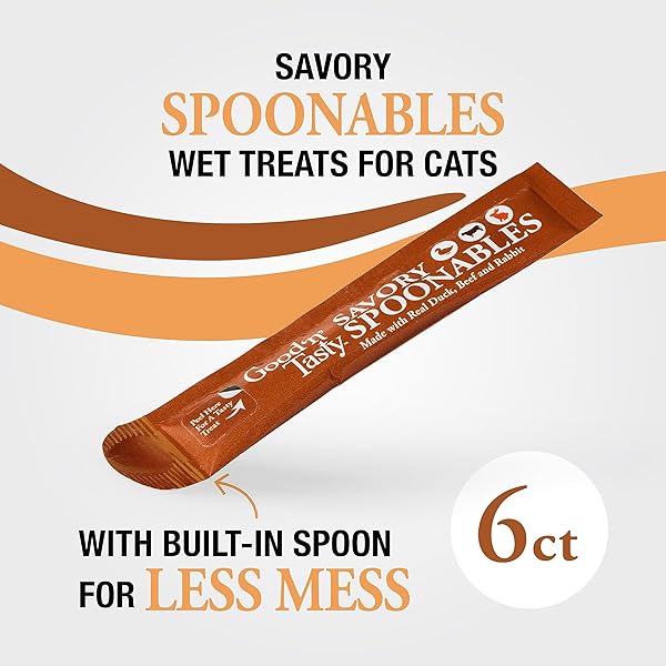 GOOD ‘N’ TASTY SAVORY SPOONABLES WITH REAL DUCK, BEEF & RABBIT, 6 COUNT TUBE, TRIPLE FLAVOR SQUEEZABLE LICKABLE WET TREATS FOR CATS WITH BUILT-IN SPOON FOR LESS MESS
