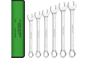 SWANLAKE GARDEN TOOLS 6-Piece All-Purpose Combination Wrench Set, Metric & Standard 23mm, 24mm, 26mm, 27mm, 30mm, 32mm, Heat Treated CR-V, 12-Point Box End Big Wrench Set, Master Long Mechanic Tool Set with Rolling Pouch
