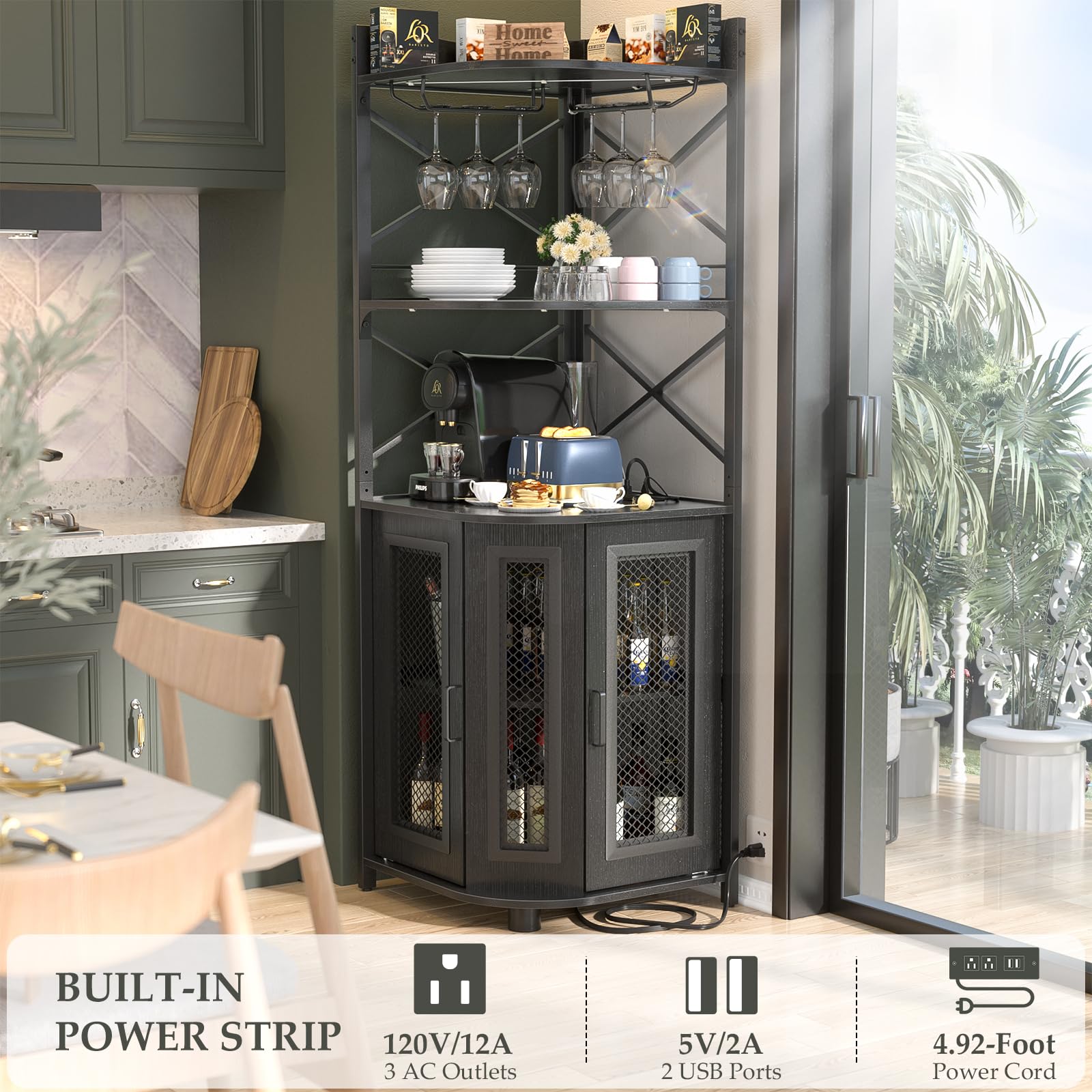 Mua Aheaplus Corner Bar Cabinet with Power Outlet, Industrial Wine ...