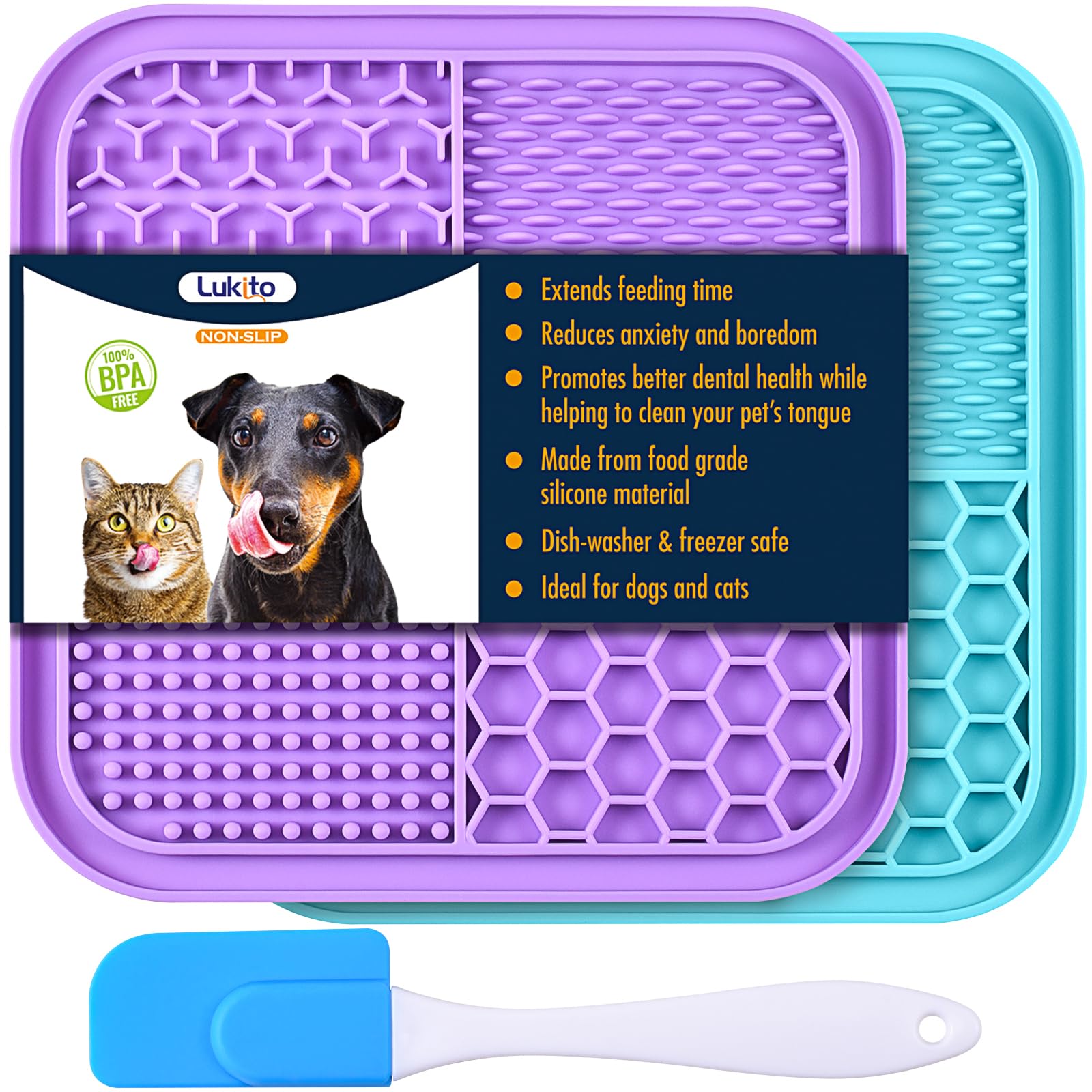Photo 1 of 2PCS Licking Mat for Dogs with Suction Cups, Premium Lick Pad for Anxiety Relief, Slow Feeder Dog Bowls, Perfect for Bathing, Grooming and Training