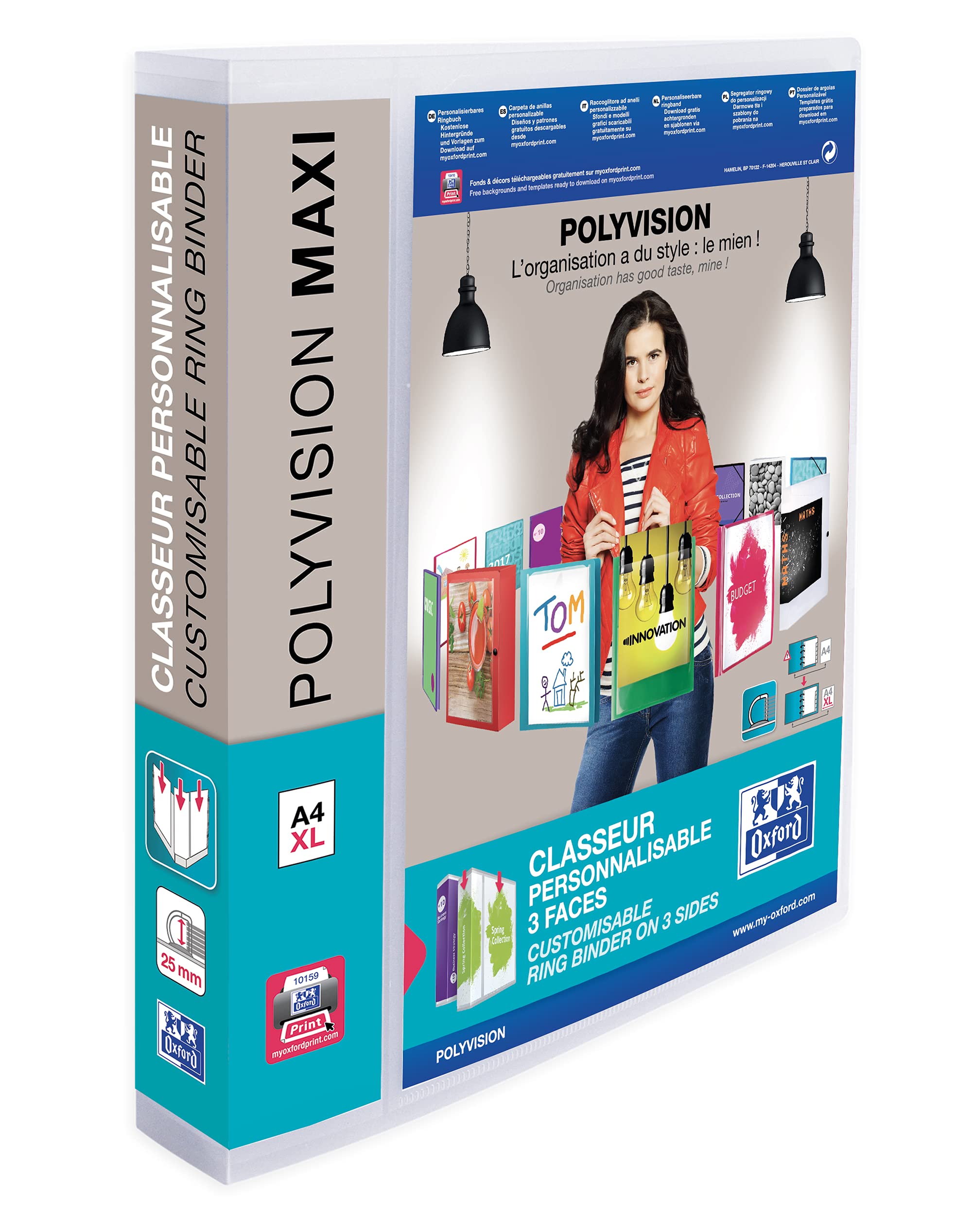 Elba Polyvision Maxi 100201773 Ring Binder A4 4 Rings Spine Width 4.5 cm for 300 DIN A4 Pages Extra Wide Customisable Transparent