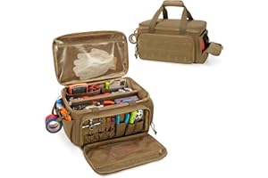 Rexmica 14-Inch Tool Bag with Anti-friction Bottom, Hand Tool Storage Organizer for Men, Tactical Range Bag, Multi-purpose Work Tote for Repairman, Carpenters, Handyman, Khaki