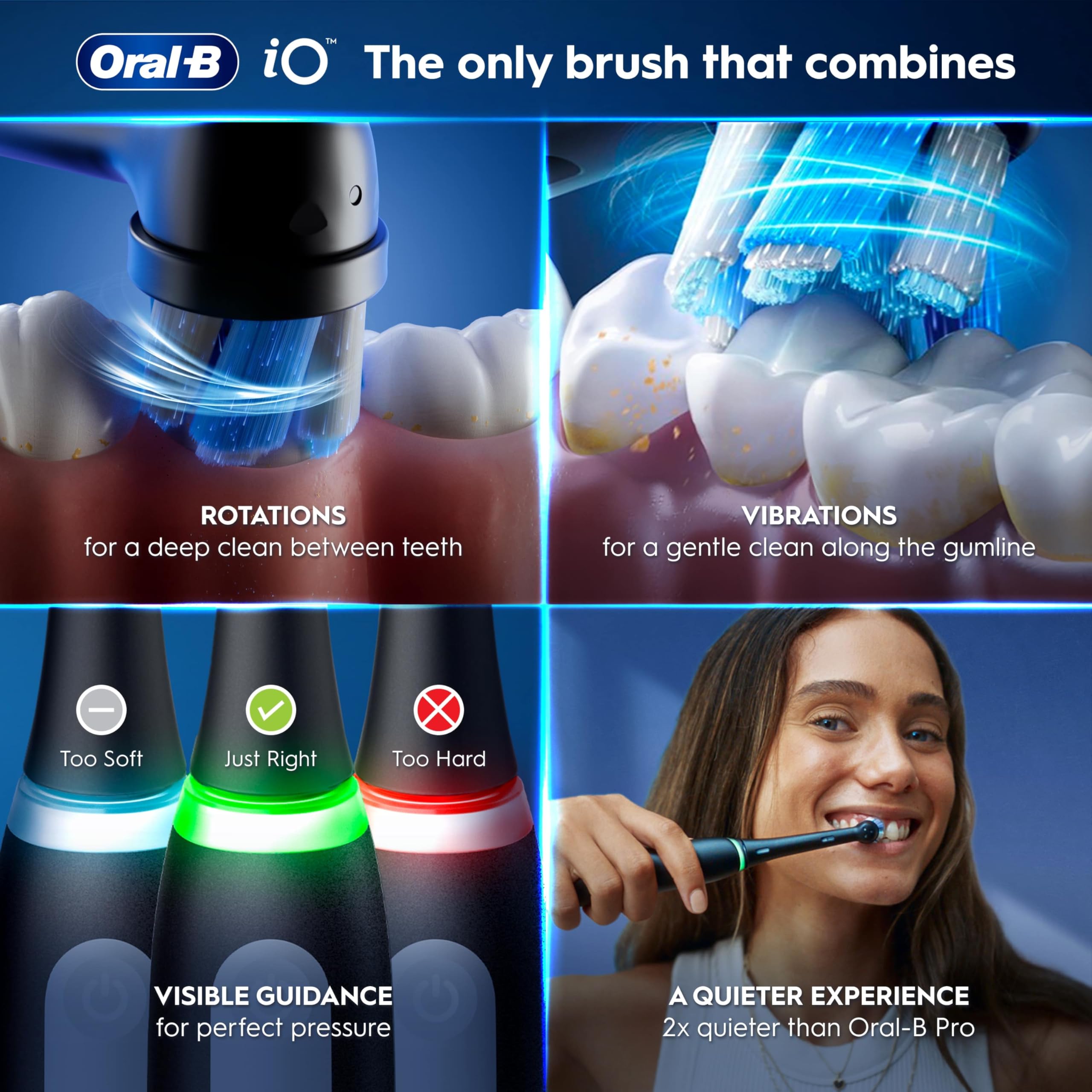 Oral-B iO3 Electric Toothbrush, 2 Toothbrush Heads, Pressure Sensor, Toothbrush for Adults with Travel Case, Gift Ideas for Him/Her, Matt Black, UK 2 pin plug