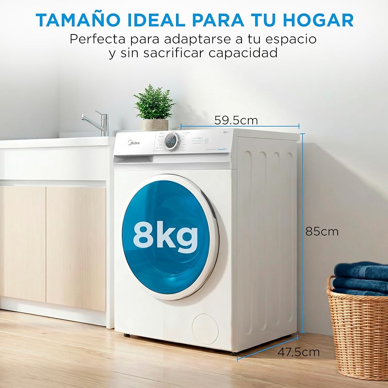Lavadora 8kg Carga Frontal 1950W, 1350 rpm con Motor Inverter - Lavadoras con 15 Programas y Tecnología Healthguard - Washing Machine Bajo Consumo, Lavado Rápido, Función Vapor y Modo Eco