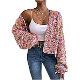 SHENHE Women's Cropped Cardigan Open Front Long Sleeve Ribbed Knit Sweater