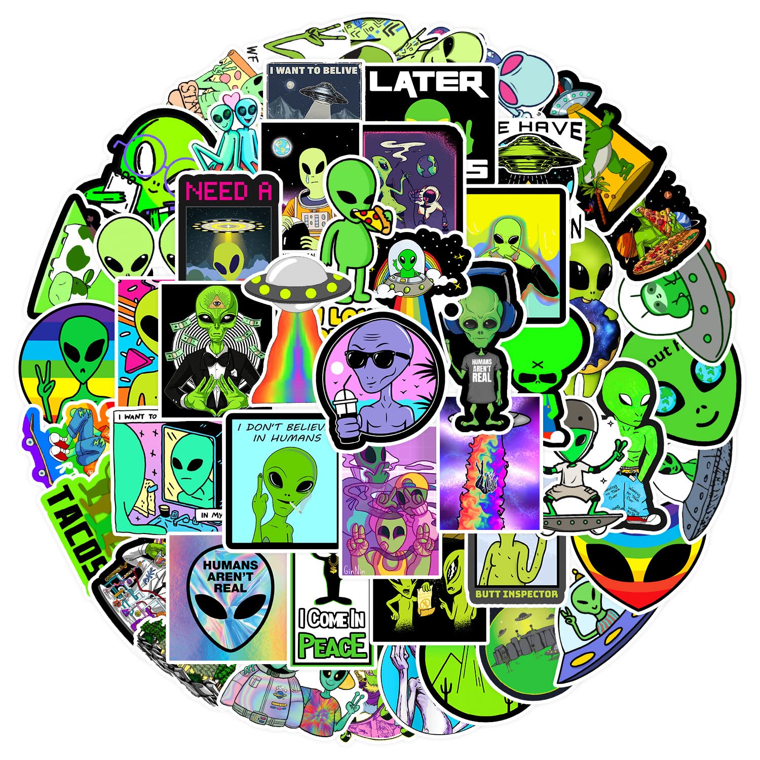 Alien Stickers 50PCS Vinyl Stickers for Laptop,Bumper,Skateboard,Water Bottles,Phone,Cartoon Anime Stickers for Kids Teens Adult