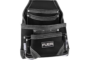 FUERI Leather Tool Pouch for Carpenters 10 Pocket Framers Belt Bag | High Gauge Premium Oil Tanned Leather Construction Maintenance Organizer Tool Holder