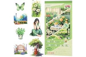 RISYPISY Green Journaling Sticker, 20 Sheets Scrapbook Sticker Book, Junk Journal Supplies Pre-cut Watercolor Scrapbooking Supplies for Adults Planner Cottagecore Decorative DIY Craft Project, 182PCS