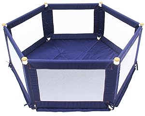 TikkTokk Liberty House Toys Blue Hexagonal Pokano Fabric Playpen and Mat 61cm H x 140cm W x 160cm L