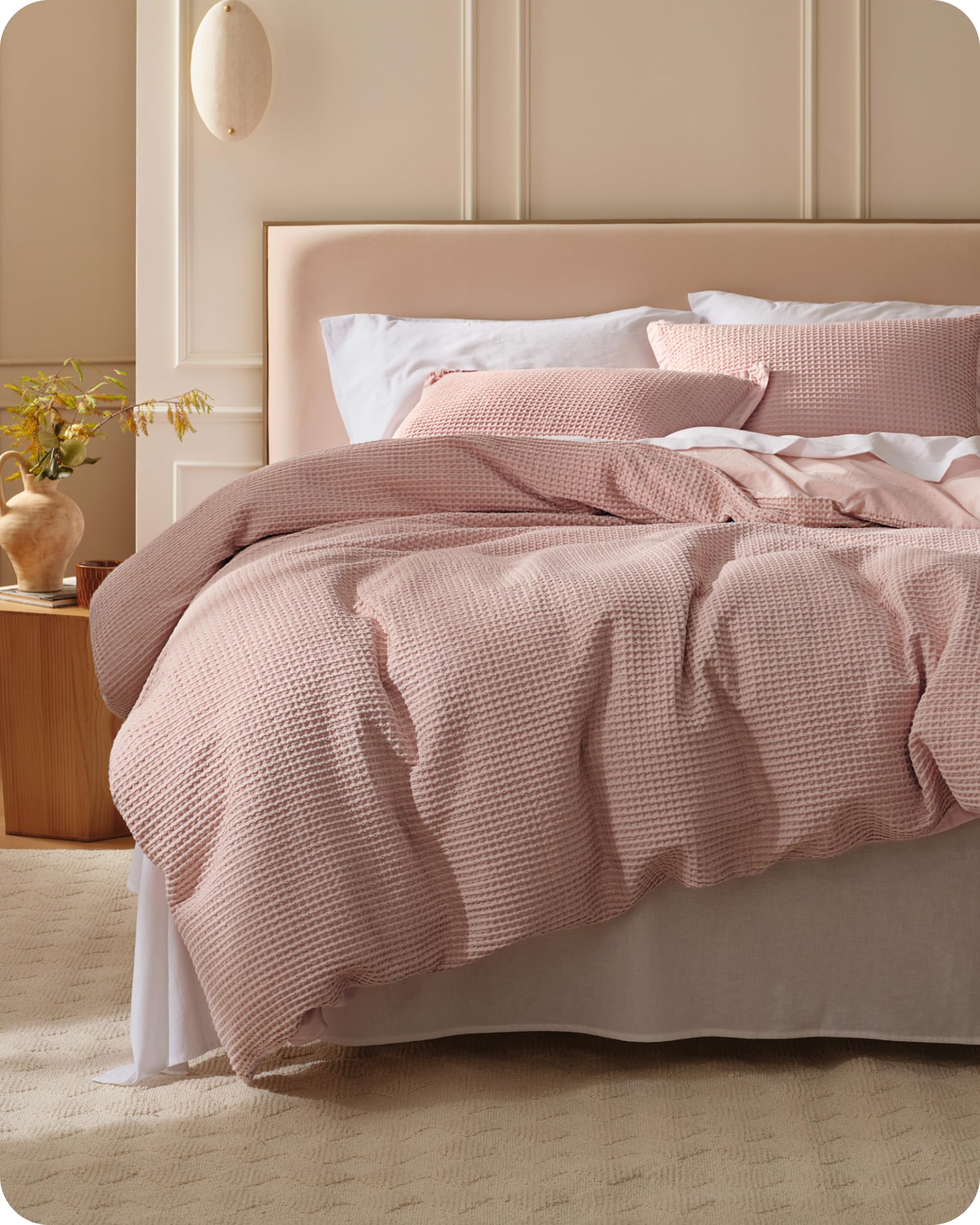 Photo 1 of Bedsure Cotton Duvet Cover King - 100% Cotton Waffle Weave Pink Duvet Cover King Size, GentleSoft™ and Breathable Bedding Set for All Season, 3 Pieces, 104"x90"