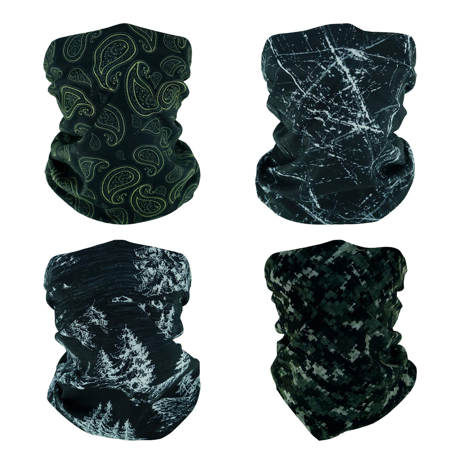 SMEHCF 4 Headband Bandana Balaclava Half Face Mask Shield Head Hair Scarf Neck Gaiter Hat Multipurpose For WoMen Men Breathable Reusable Washable Pine Snow Mountain Black