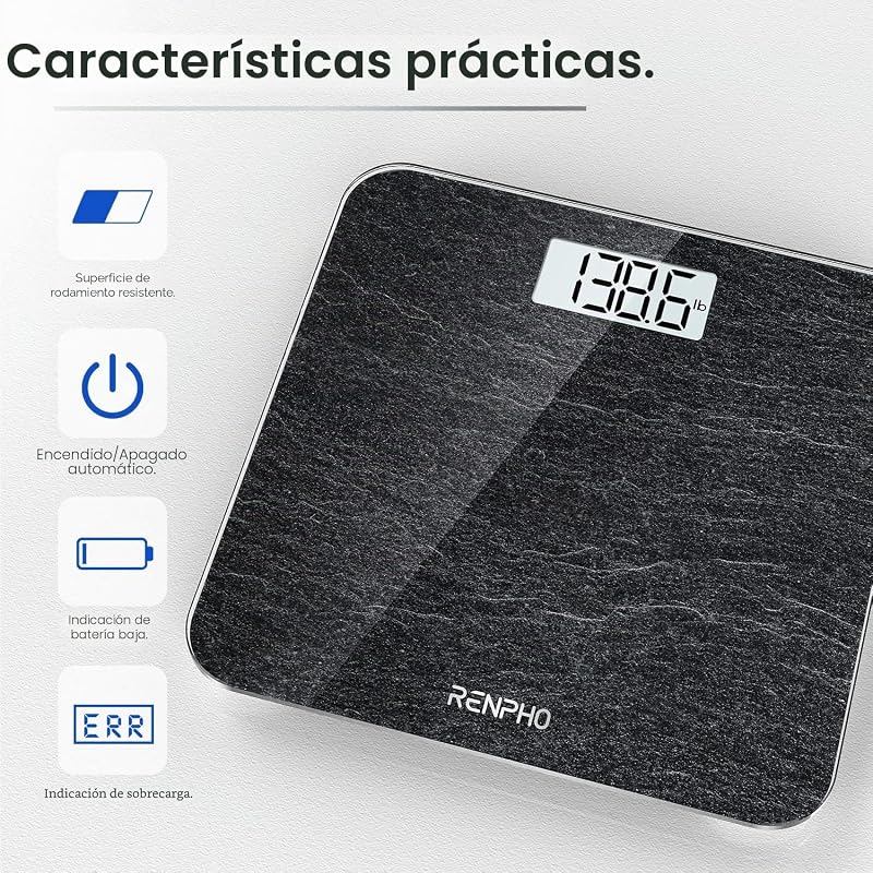 Balança de banheiro renpho com sensores de alta precisão, balança digital para pessoas com tecnologia step-on, balança de vidro de segurança, mármore