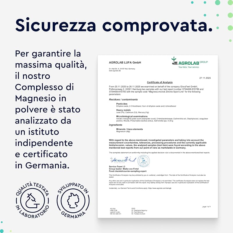 Magnesio Completo in Polvere 600g, Eletto PRODOTTO DELL'ANNO 2025, Bisglicinato, Citrato, Malato ad alto Dosaggio, Facile da sciogliere, Per Muscoli, Nervi, Equilibrio elettrolitico, Sapore di Limone — foto 8 di 8