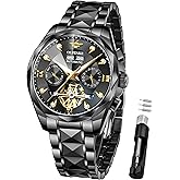 OUPINKE Men&rsquo;s Watches Automatic Self-Winding Luxury Diamond Mirror Skeleton Mechanical Watch Date Dress Business Tungsten Steel Waterproof Luminous Wrist Watches for Men