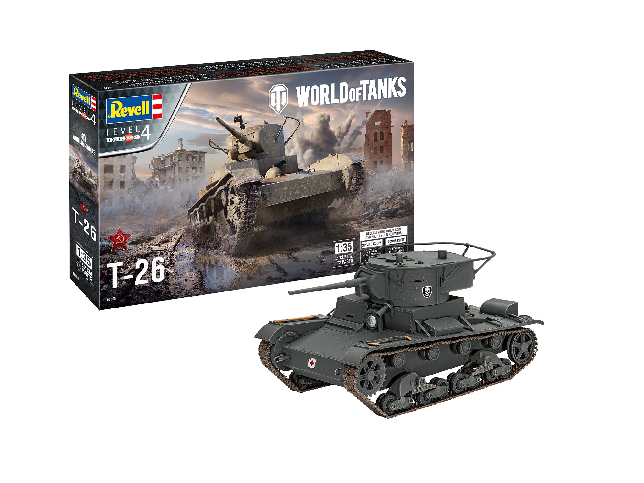 Revell 03505 T-26 World of Tanks 1:35 Scale Plastic model kit, Unvarnished