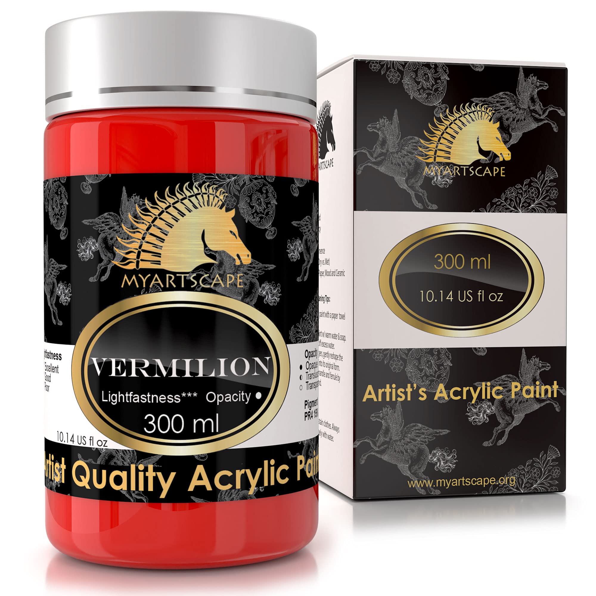 Myartscape Vermilion Acrylic Paint - 300ml Bottle (10oz) - Artist Quality - Lightfast - Heavy Body - Vibrant Color - Great Tinting Strength - Professional Grade Paints