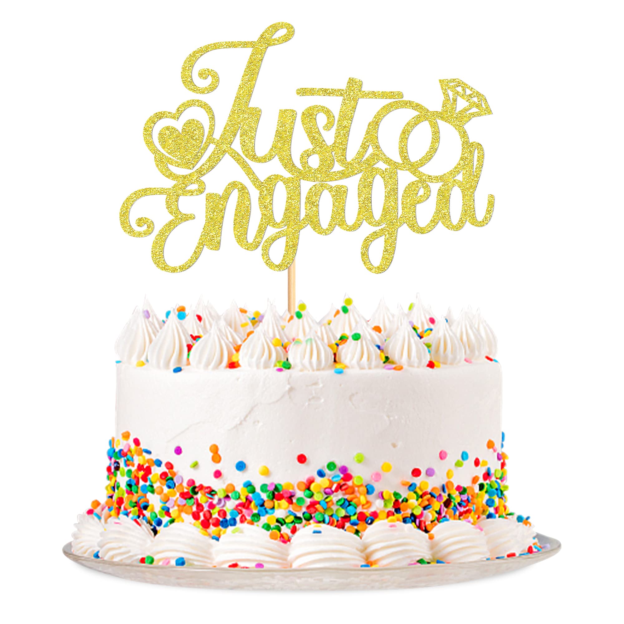 Blumomon 1 Pack Gold Just Engaged Cake Topper Glitter Bridal Shower Cake Pick Decorations for Wedding Engagement Theme Party Decorations