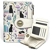 Icycay Black Cat Small Wallet Women RFID Blocking Bifold, Cute Credit Card Holder, Zipper Coin Pocket, PU Leather, Compact, Travel, 4 ID Window, 14 Card Slots, Cash Purse, Ladies Woman Female Girls