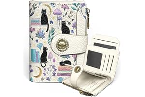 Icycay Black Cat Small Wallet Women RFID Blocking Bifold, Cute Credit Card Holder, Zipper Coin Pocket, PU Leather, Compact, Travel, 4 ID Window, 14 Card Slots, Cash Purse, Ladies Woman Female Girls